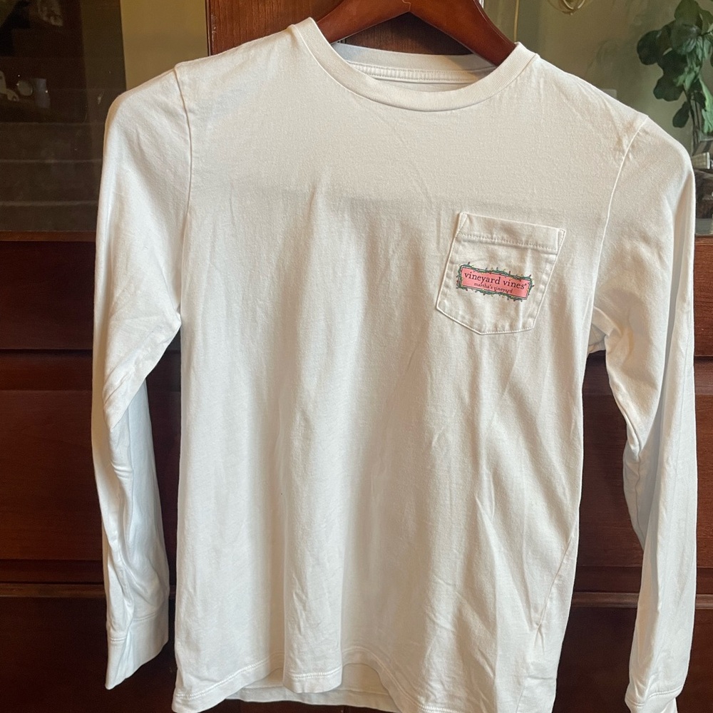 Christmas Vineyard Vines Kids White Long Sleeve Tee with Pink Logo
